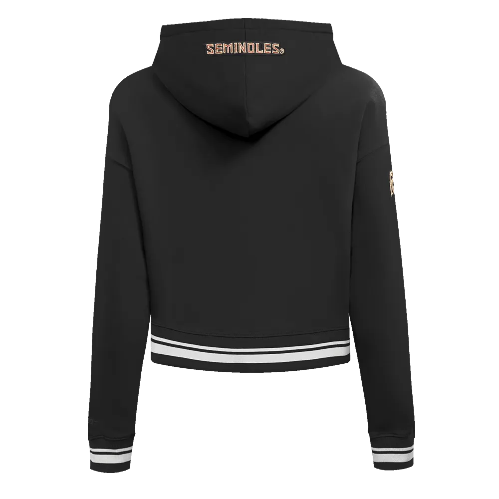 FLORIDA STATE UNIVERSITY CLASSIC WOMEN'S RIB FLEECE CROPPED PULLOVER HOODIE (BLACK)