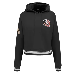 FLORIDA STATE UNIVERSITY CLASSIC WOMEN'S RIB FLEECE CROPPED PULLOVER HOODIE (BLACK)