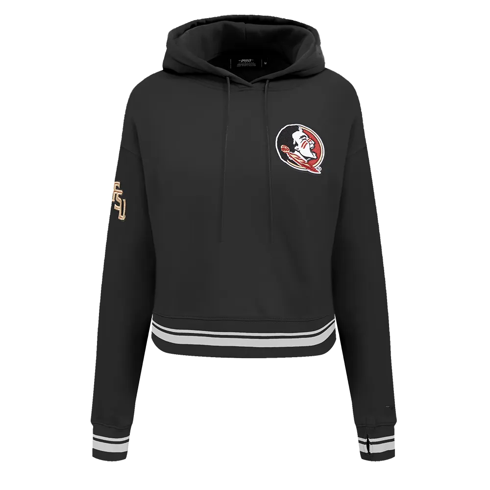 FLORIDA STATE UNIVERSITY CLASSIC WOMEN'S RIB FLEECE CROPPED PULLOVER HOODIE (BLACK)
