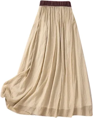 Flowy Cotton Linen Skirt for Women High Waist Drawstring Maxi Skirts Lightweight Casual Boho Skirt Clothes