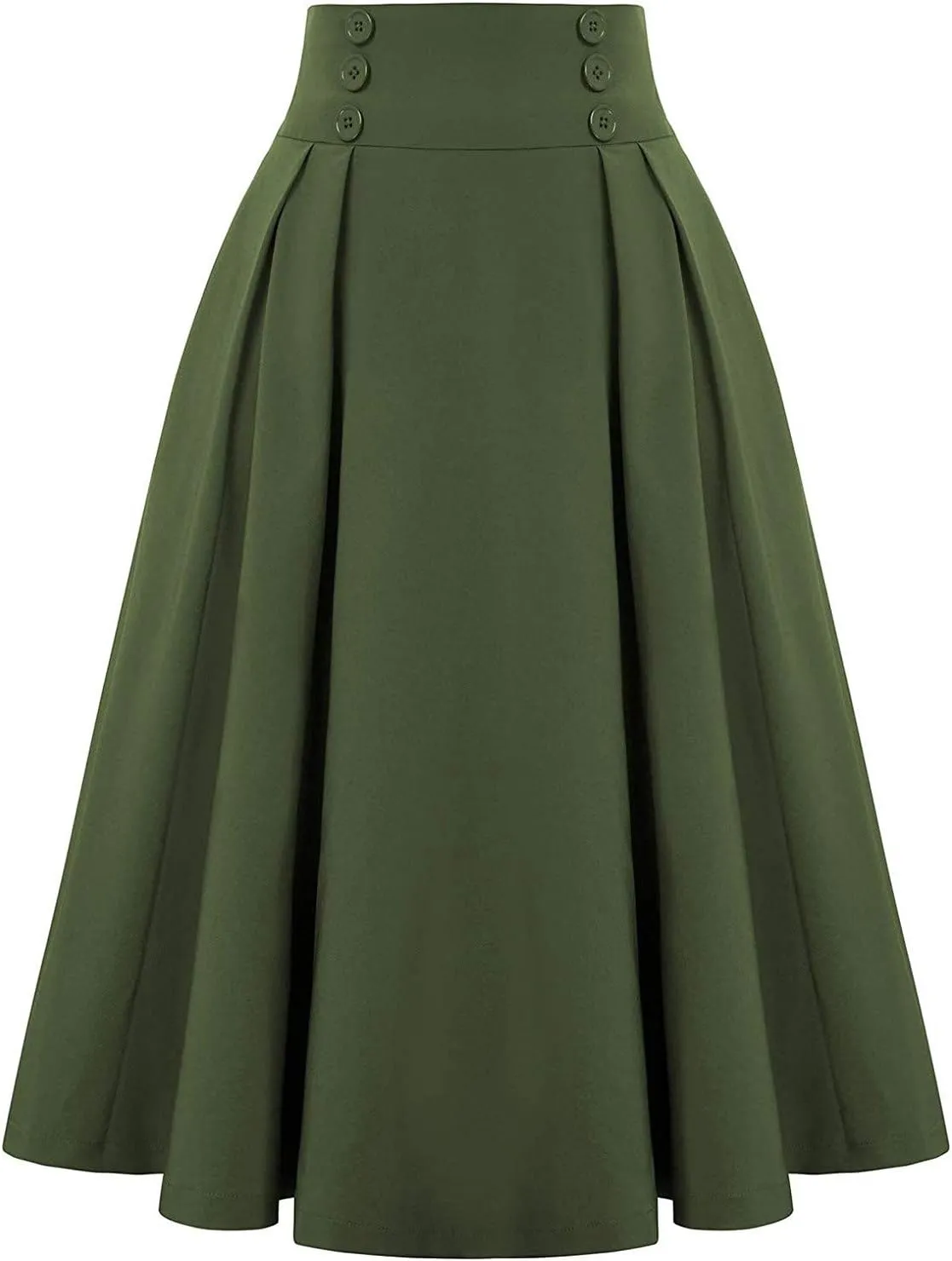 Flowy Pleated Midi Skirt for Women Elastic High Waist Summer Solid Color Retro Skirts Elegant Party Skirt