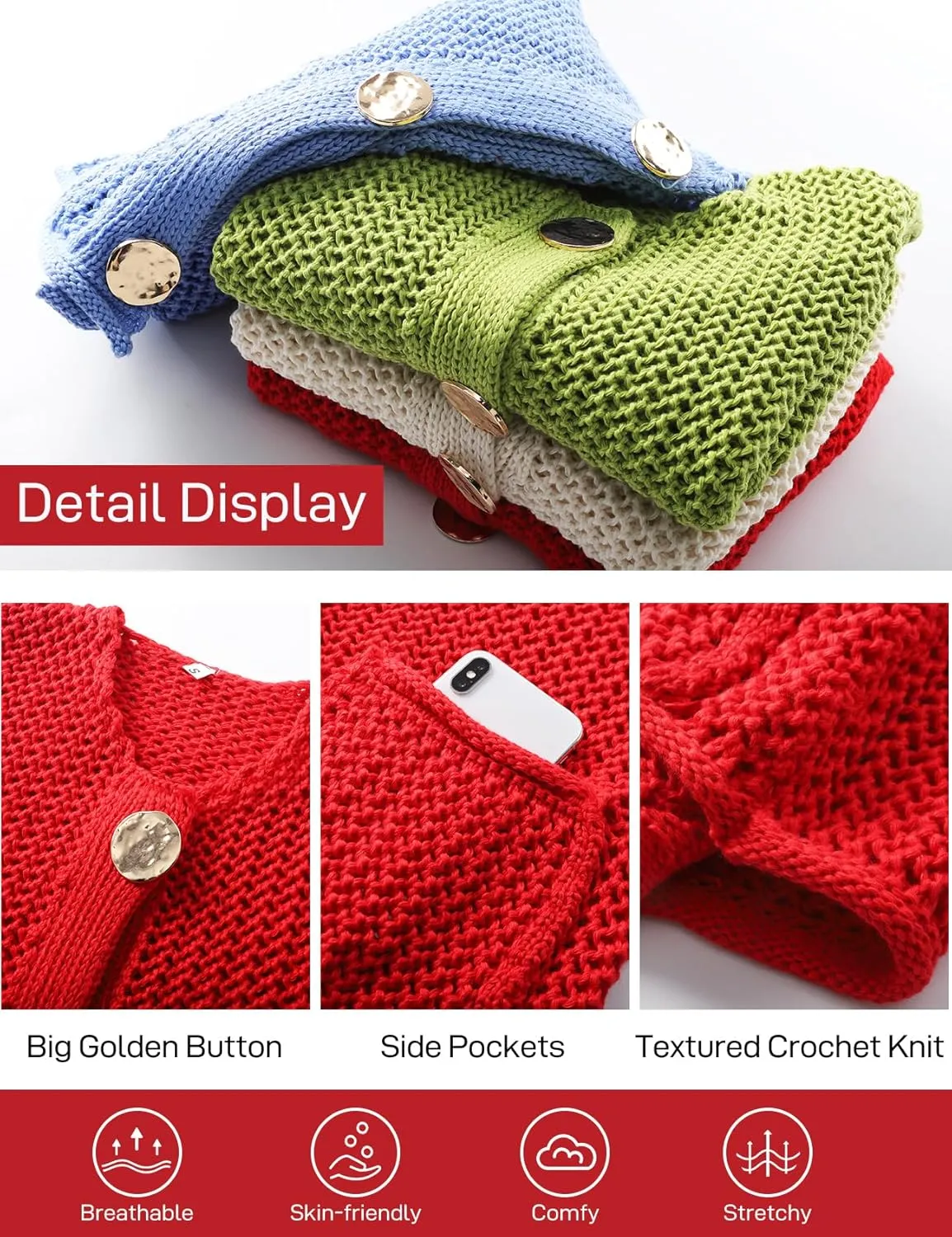 Flygo Womens Crochet Sweater Vest Sleeveless 2025 Trendy Spring Summer Tops Button Crop Chunky Knit Sweaters Cardigan