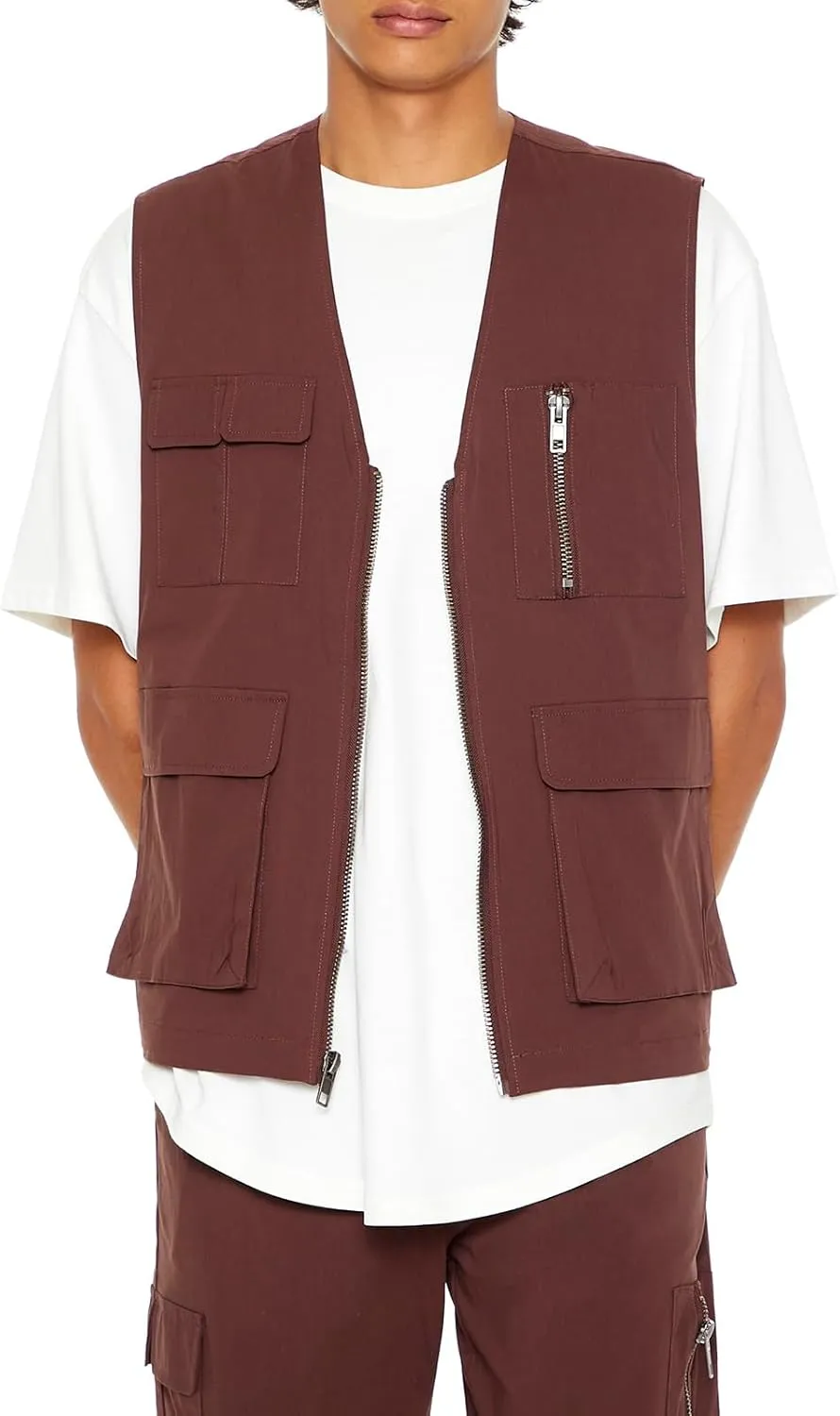 Forever 21 Men's Zip-up Utility Cargo Vest