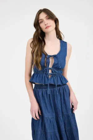 Front Tie Denim Tank Vest