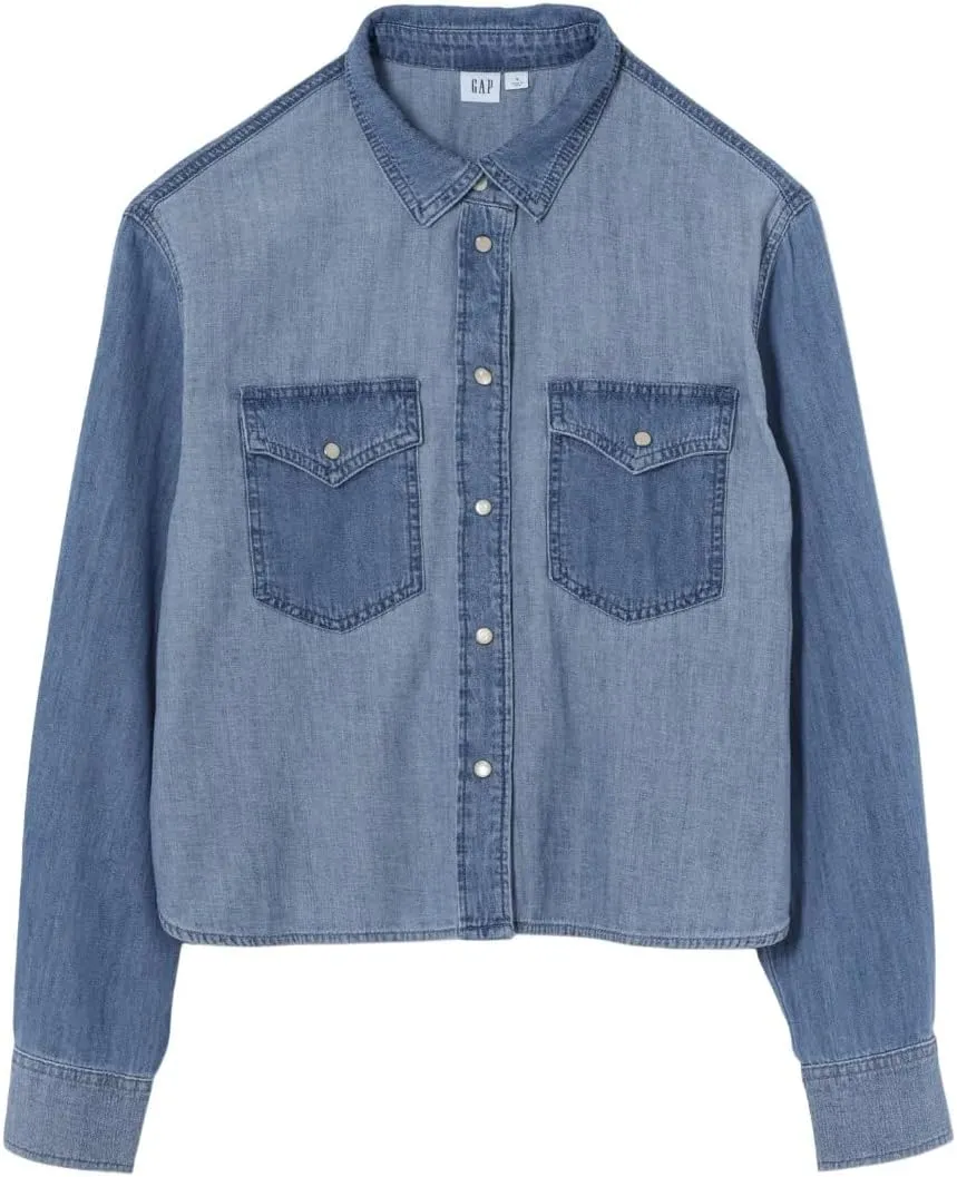 GAP Women's Cropped Pieced Denim Shirt
