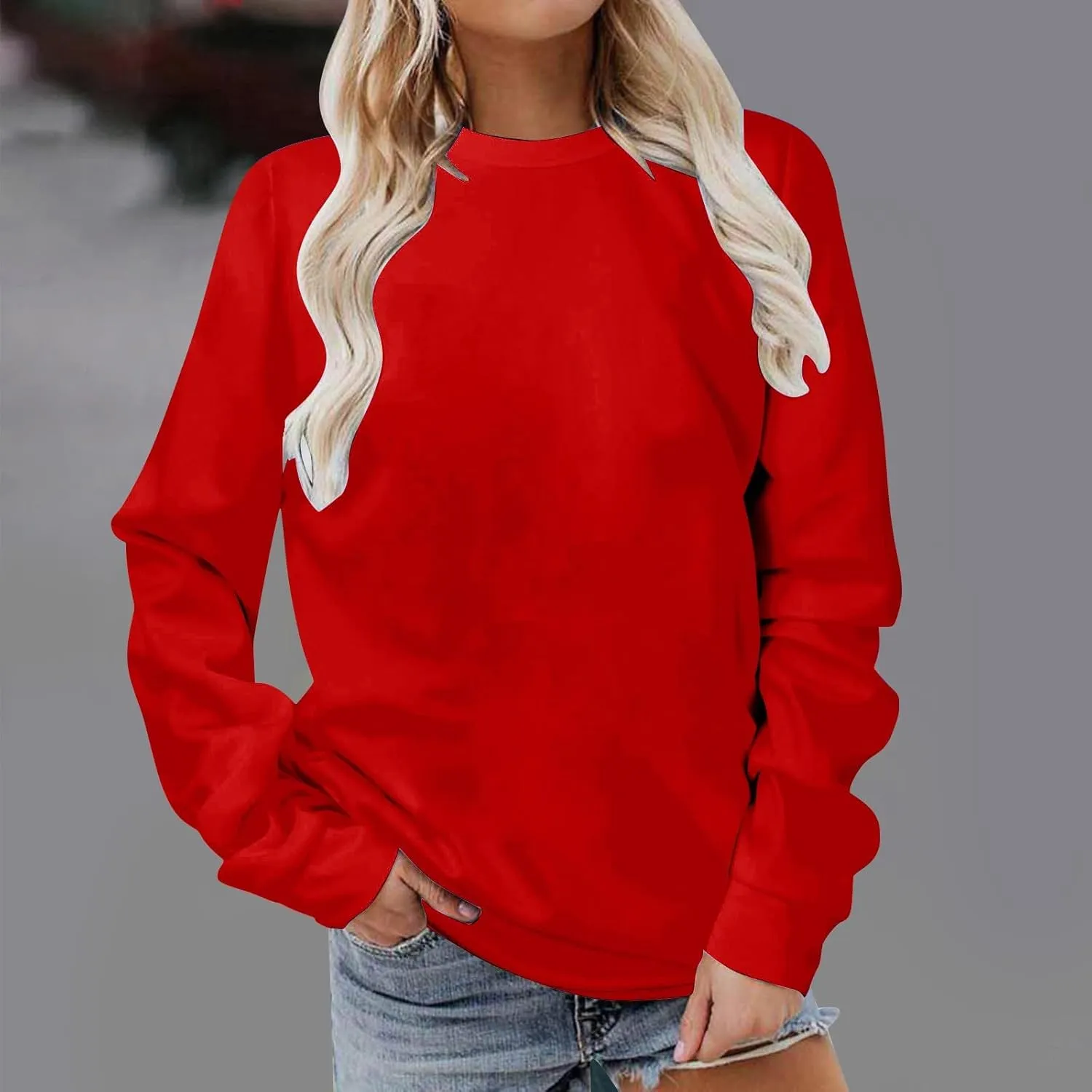 GIERIDUC Oversized Sweatshirt for Women 2024 Fashion Solid Color Long Sleeve Tops Crew Neck Pullover Blouse Fall Outfits