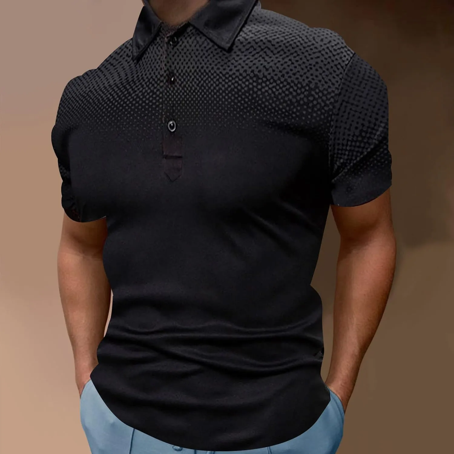 Golf Shirts for Men Fashion Print Short Sleeve Button Polo Shirt Casual Slim Fit Muscle Lightweight Outdoor T Shirts