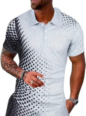 Golf Shirts for Men Fashion Print Short Sleeve Button Polo Shirt Casual Slim Fit Muscle Lightweight Outdoor T Shirts