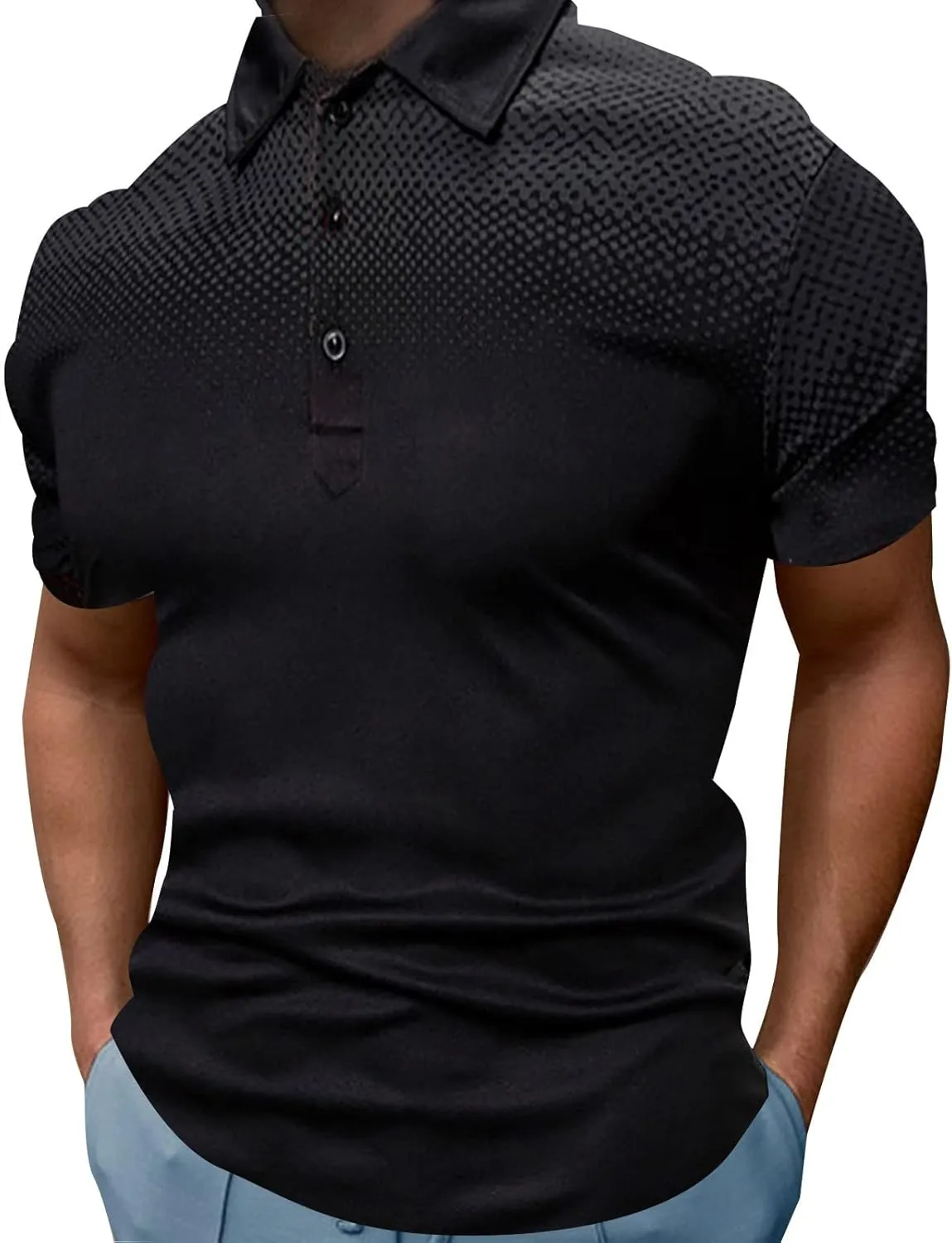 Golf Shirts for Men Fashion Print Short Sleeve Button Polo Shirt Casual Slim Fit Muscle Lightweight Outdoor T Shirts