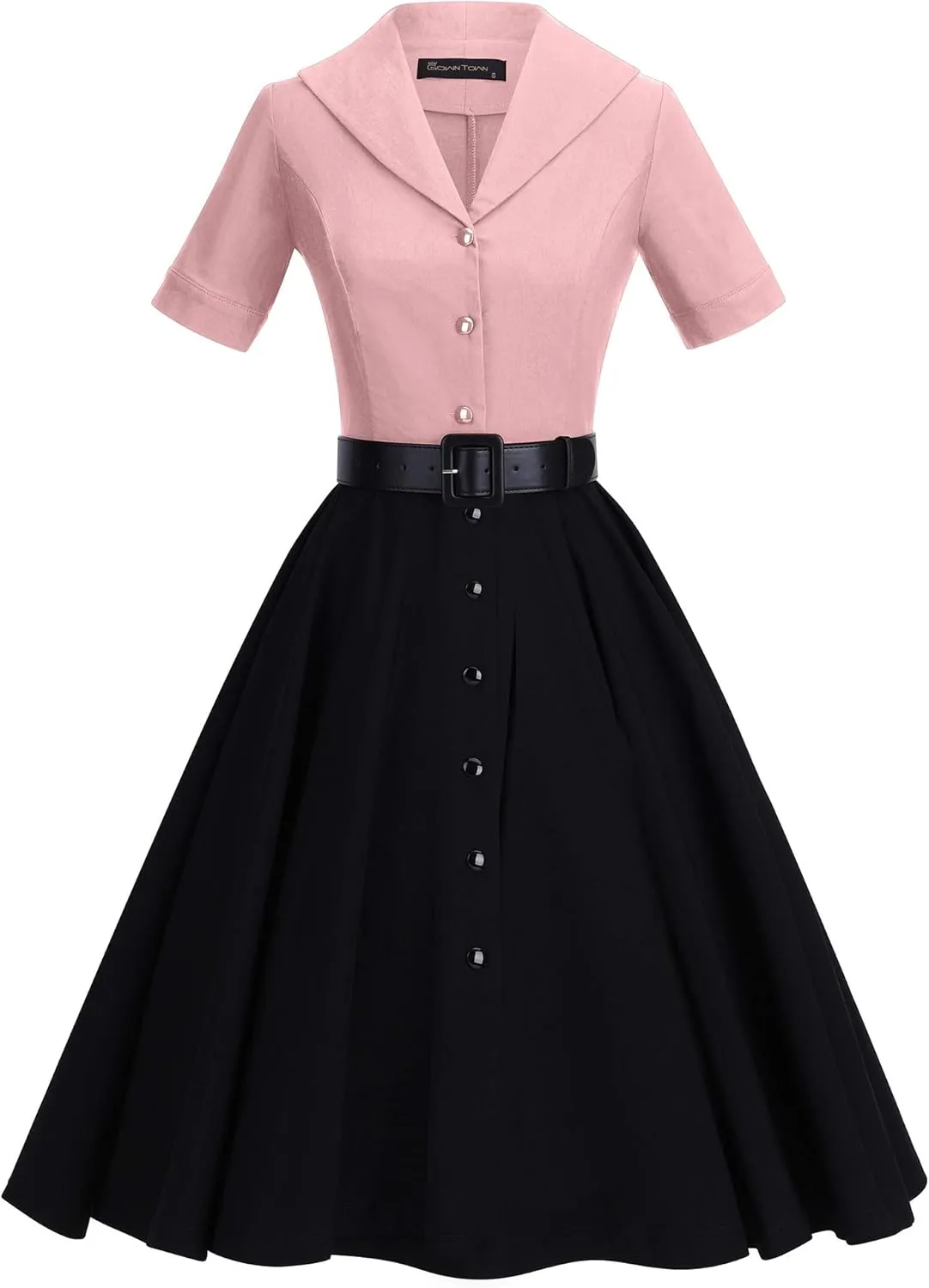 GownTown 1950 Women Dress Midi Shirt Dress Cocktail Dress with Belt