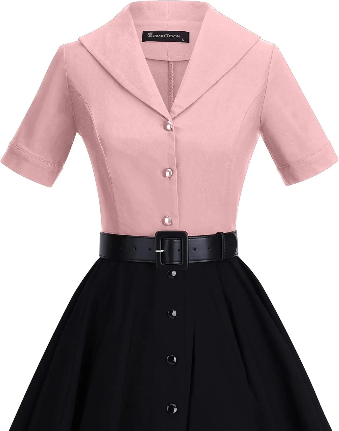 GownTown 1950 Women Dress Midi Shirt Dress Cocktail Dress with Belt