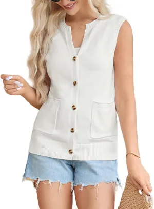 GRACE KARIN Womens Sweater Vest Summer Sleeveless Knitted Tank Tops Casual V Neck Button Down Fashion Vest for Women