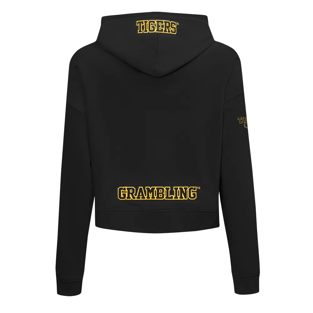 GRAMBLING STATE UNIVERSITY CLASSIC FLEECE CROPPED PULLOVER HOODIE (BLACK)