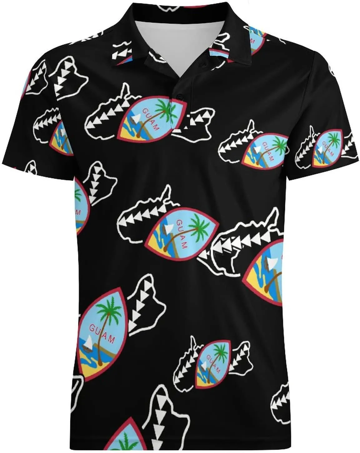 Guam Flag Seal Men's Polo Shirt Short Sleeve Print T Shirt Slim Fit Golf Shirt Collared Tee Casual Top