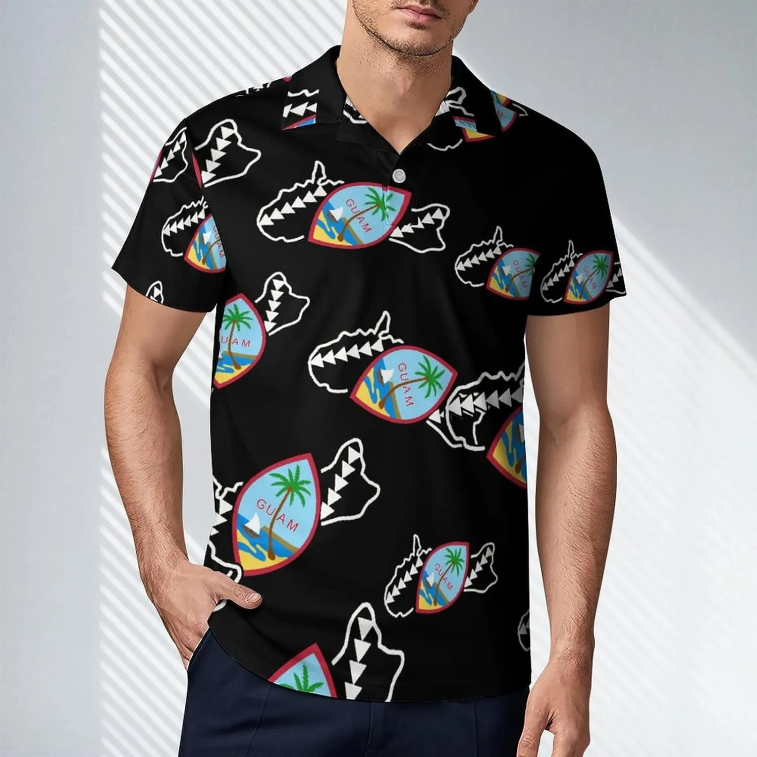 Guam Flag Seal Men's Polo Shirt Short Sleeve Print T Shirt Slim Fit Golf Shirt Collared Tee Casual Top