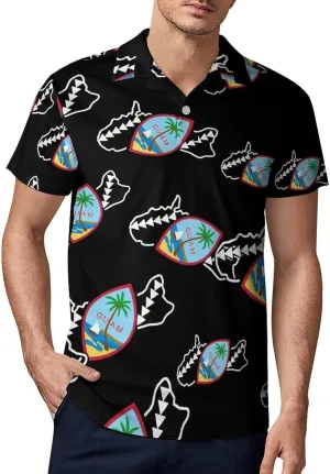 Guam Flag Seal Men's Polo Shirt Short Sleeve Print T Shirt Slim Fit Golf Shirt Collared Tee Casual Top