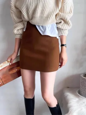 Half Skirt Fall and Winter Female High-Waisted A-line Tweed Short Skirt