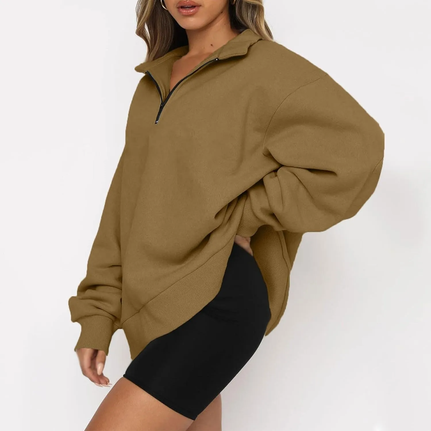 Half Zip Sweatshirt for Women 2024 Fall Winter Loose Fit Hoodie Comfy Outewear Crewneck Outfit Long Sleeve Pullover