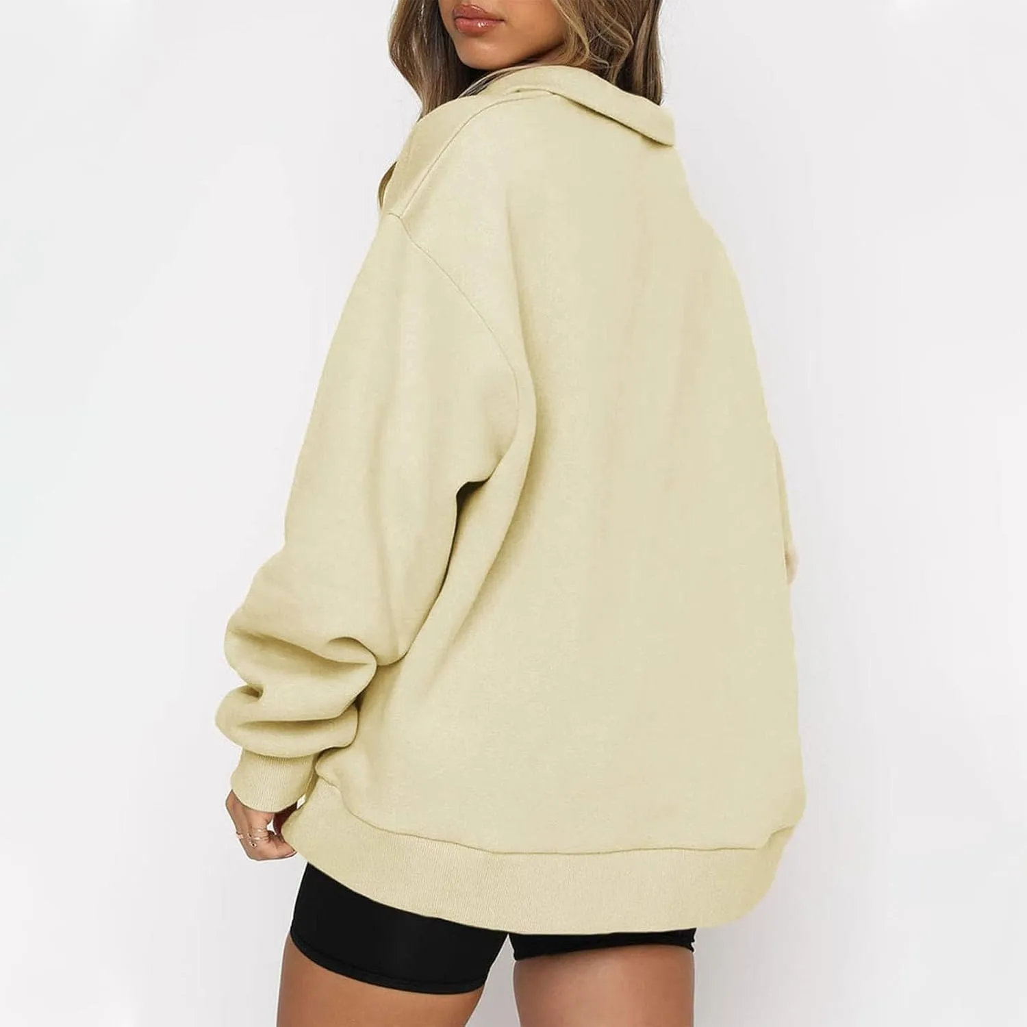 Half Zip Sweatshirt for Women 2024 Fall Winter Loose Fit Hoodie Comfy Outewear Crewneck Outfit Long Sleeve Pullover
