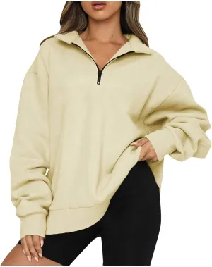 Half Zip Sweatshirt for Women 2024 Fall Winter Loose Fit Hoodie Comfy Outewear Crewneck Outfit Long Sleeve Pullover
