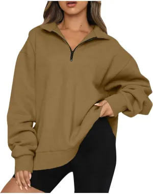 Half Zip Sweatshirt for Women 2024 Fall Winter Loose Fit Hoodie Comfy Outewear Crewneck Outfit Long Sleeve Pullover