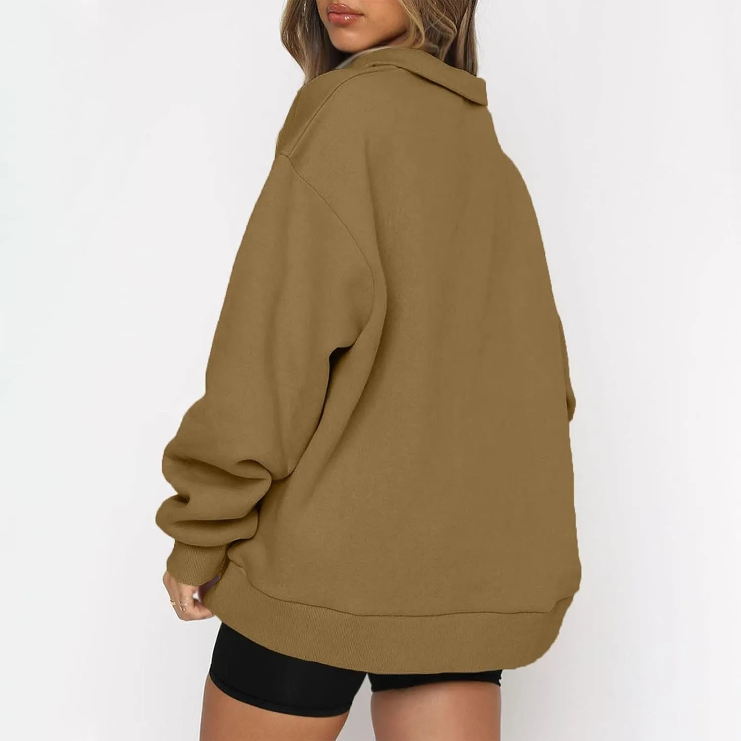 Half Zip Sweatshirt for Women 2024 Fall Winter Loose Fit Hoodie Comfy Outewear Crewneck Outfit Long Sleeve Pullover