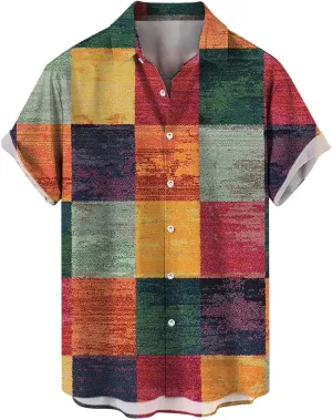 Hawaiian Shirt for Men Big and Tall Casual Beach Button Down Short Sleeve Shirt Men's Linen Western Casual Shirt Button