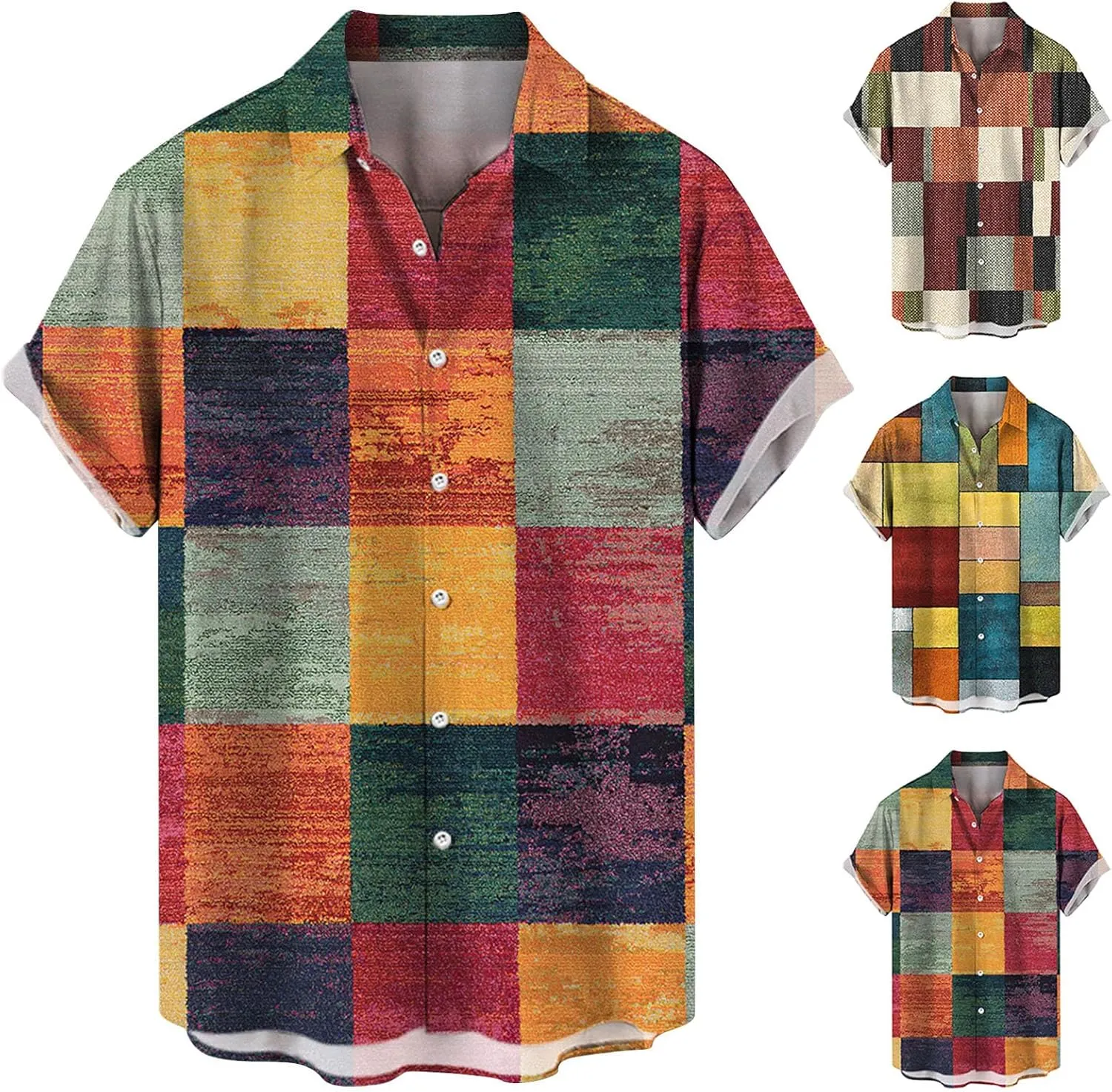 Hawaiian Shirt for Men Big and Tall Casual Beach Button Down Short Sleeve Shirt Men's Linen Western Casual Shirt Button