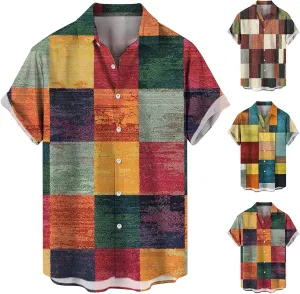 Hawaiian Shirt for Men Big and Tall Casual Beach Button Down Short Sleeve Shirt Men's Linen Western Casual Shirt Button