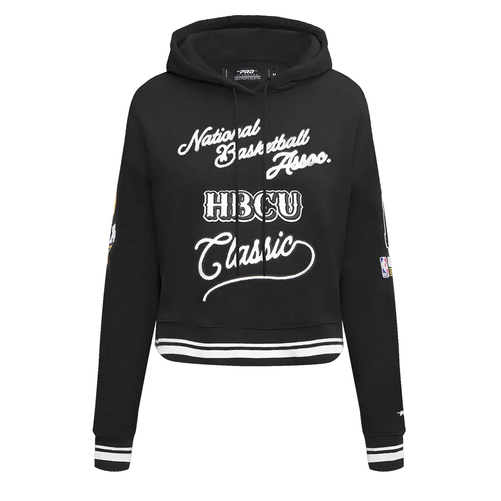 HBCU X NBA ALL STAR 2024 WOMEN'S RIB FLEECE CROPPED PULLOVER HOODIE (BLACK)