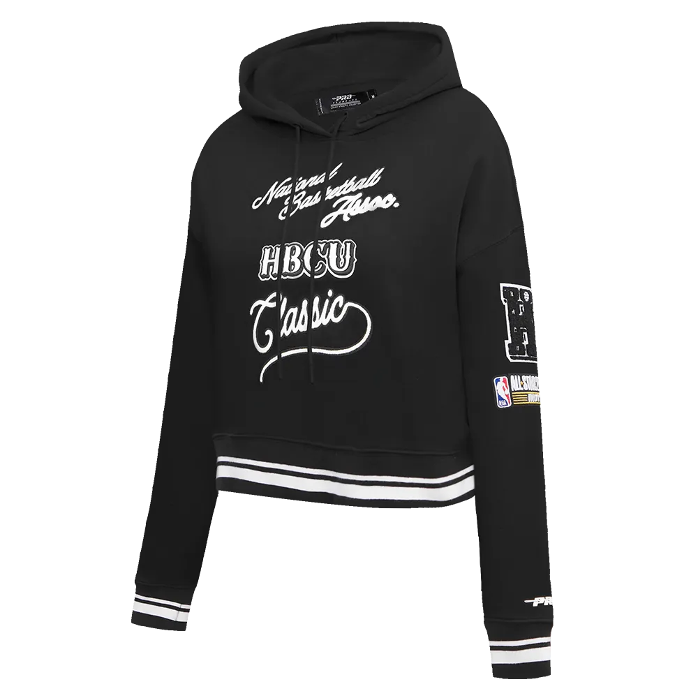 HBCU X NBA ALL STAR 2024 WOMEN'S RIB FLEECE CROPPED PULLOVER HOODIE (BLACK)