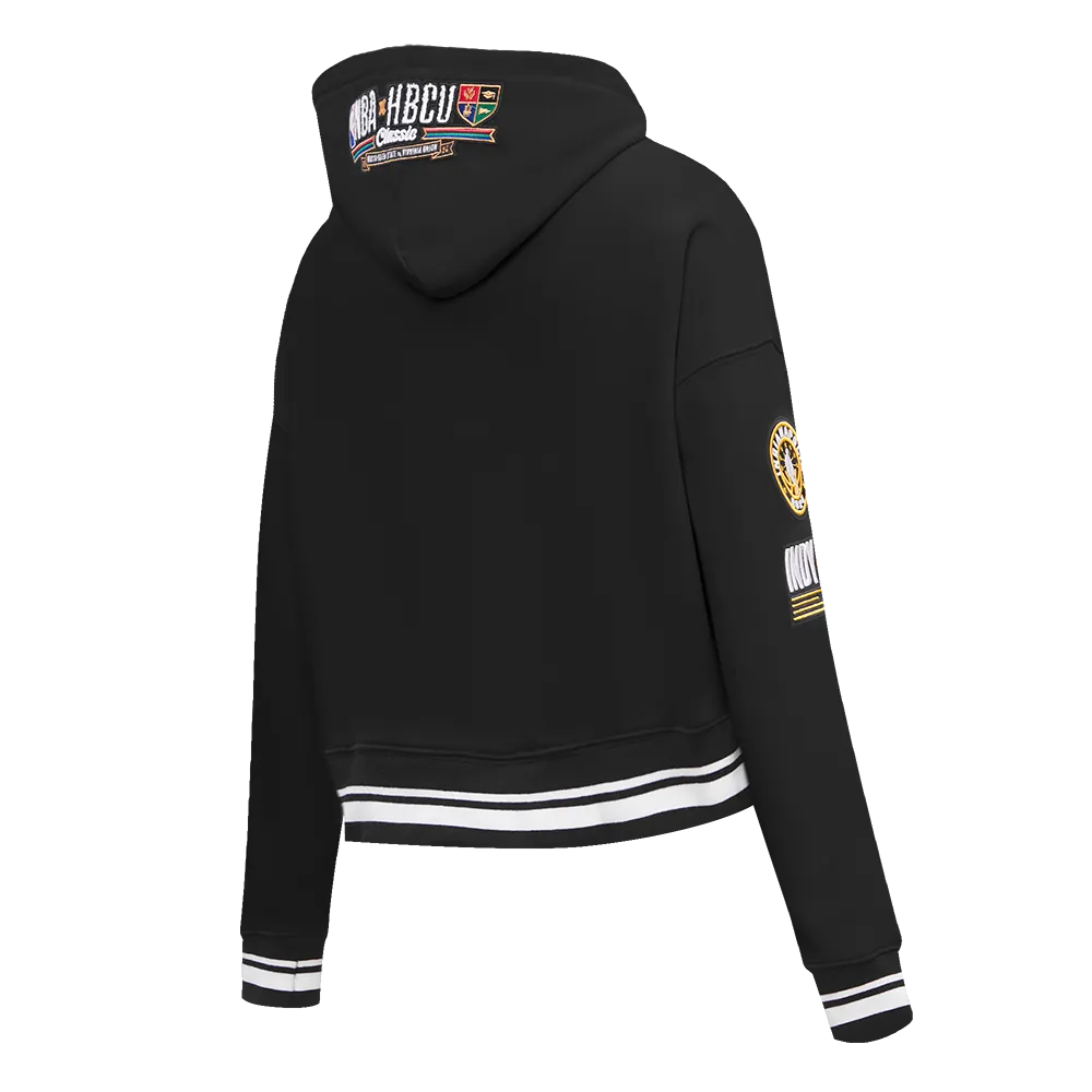 HBCU X NBA ALL STAR 2024 WOMEN'S RIB FLEECE CROPPED PULLOVER HOODIE (BLACK)