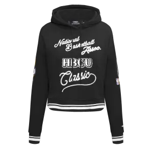 HBCU X NBA ALL STAR 2024 WOMEN'S RIB FLEECE CROPPED PULLOVER HOODIE (BLACK)