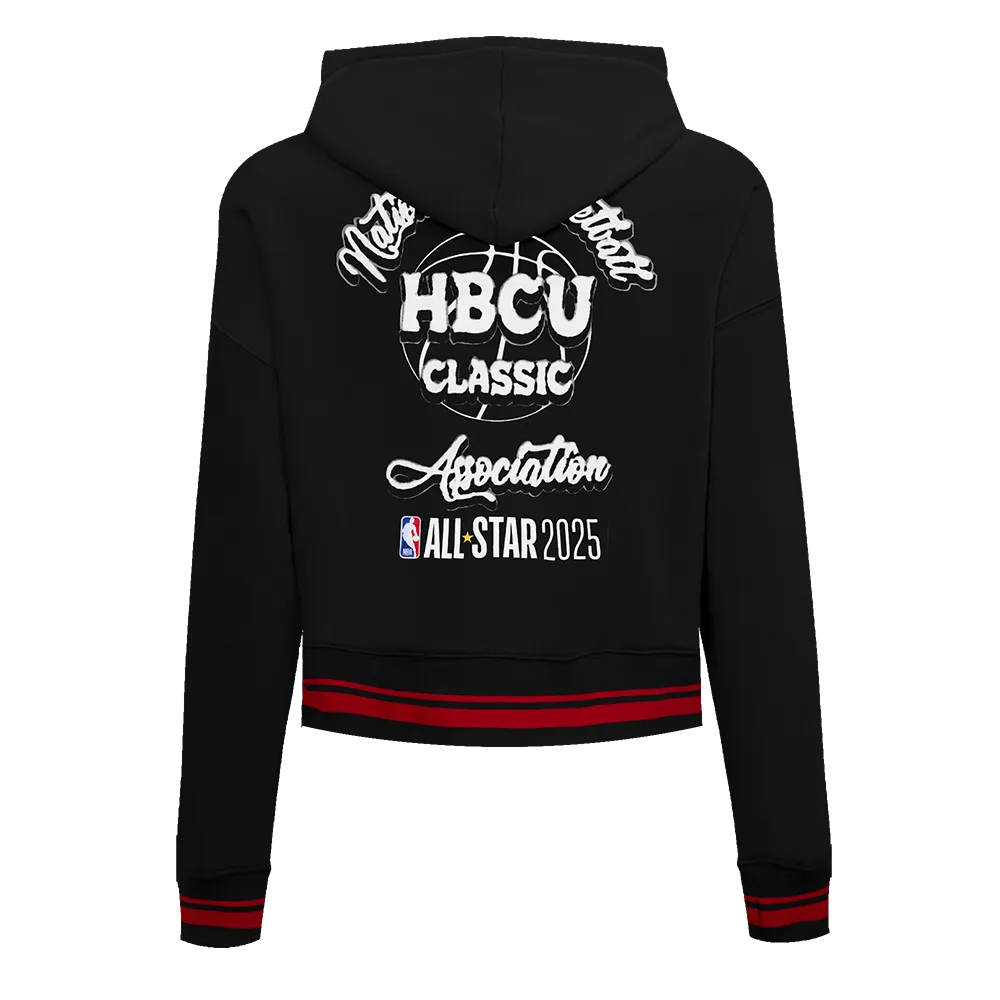 HBCU X NBA ALL STAR 2025 WOMEN'S RIB FLEECE CROPPED PULLOVER HOODIE (BLACK/RED/BLACK)
