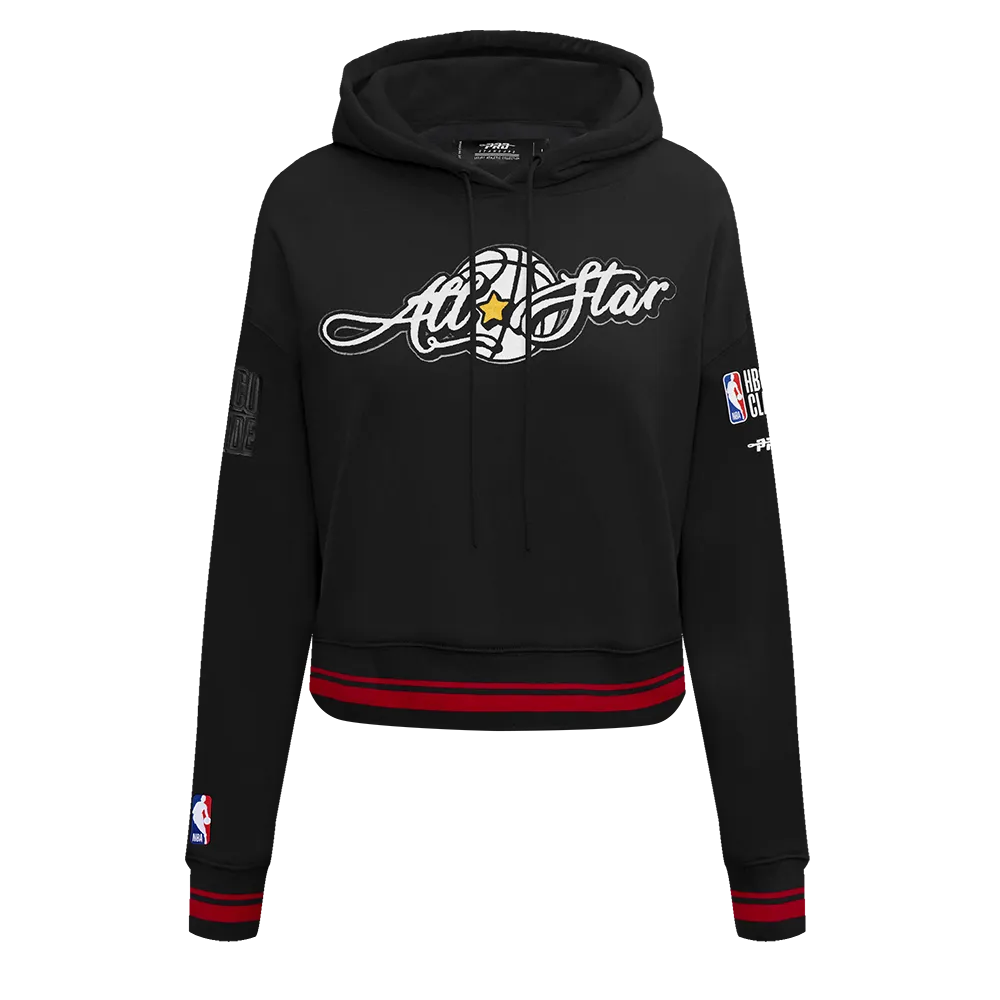 HBCU X NBA ALL STAR 2025 WOMEN'S RIB FLEECE CROPPED PULLOVER HOODIE (BLACK/RED/BLACK)