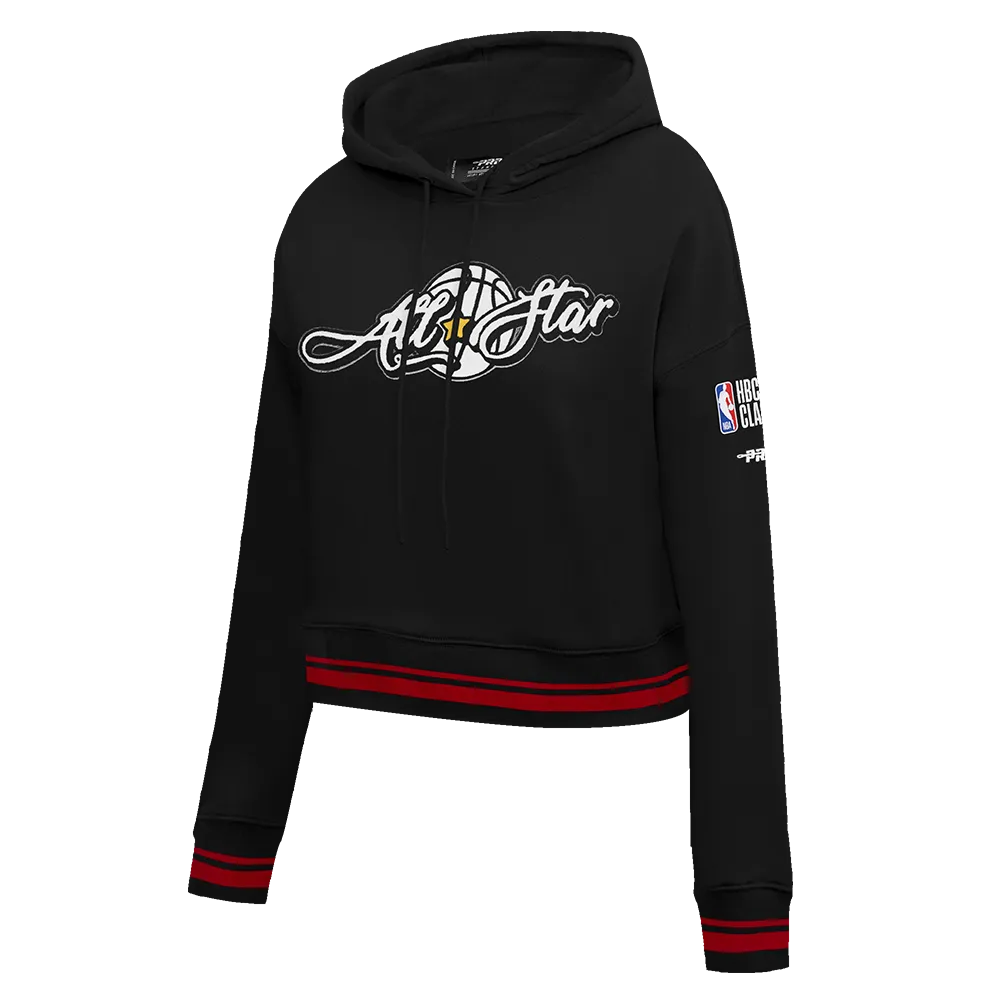 HBCU X NBA ALL STAR 2025 WOMEN'S RIB FLEECE CROPPED PULLOVER HOODIE (BLACK/RED/BLACK)