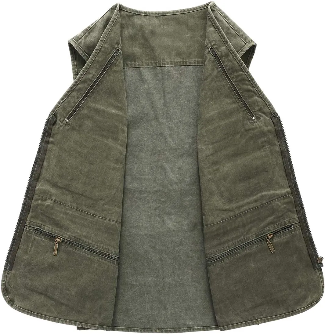 Hbufnha Men's Denim Vest Outdoor Casual Multi Pocket Sleeveless Jacket Jean Work Travel Utility Vest