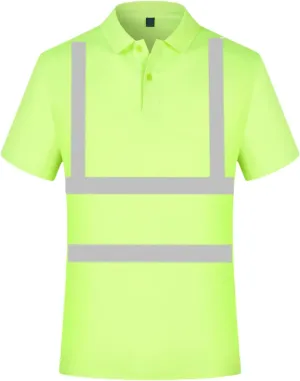 Hi-Vis Safety Polo Shirt for Men Women High Visibility Reflective Shirt Short Sleeve Shirt with Reflective Strips