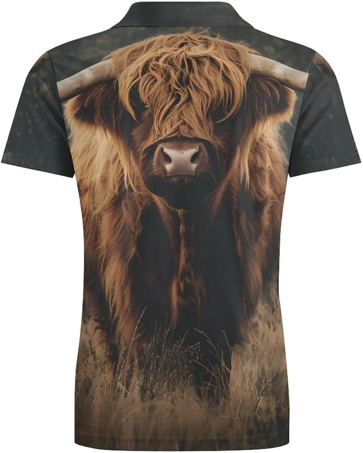 Highland Cow Men's Polo Shirt Short Sleeve Print T Shirt Slim Fit Golf Shirt Collared Tee Casual Top