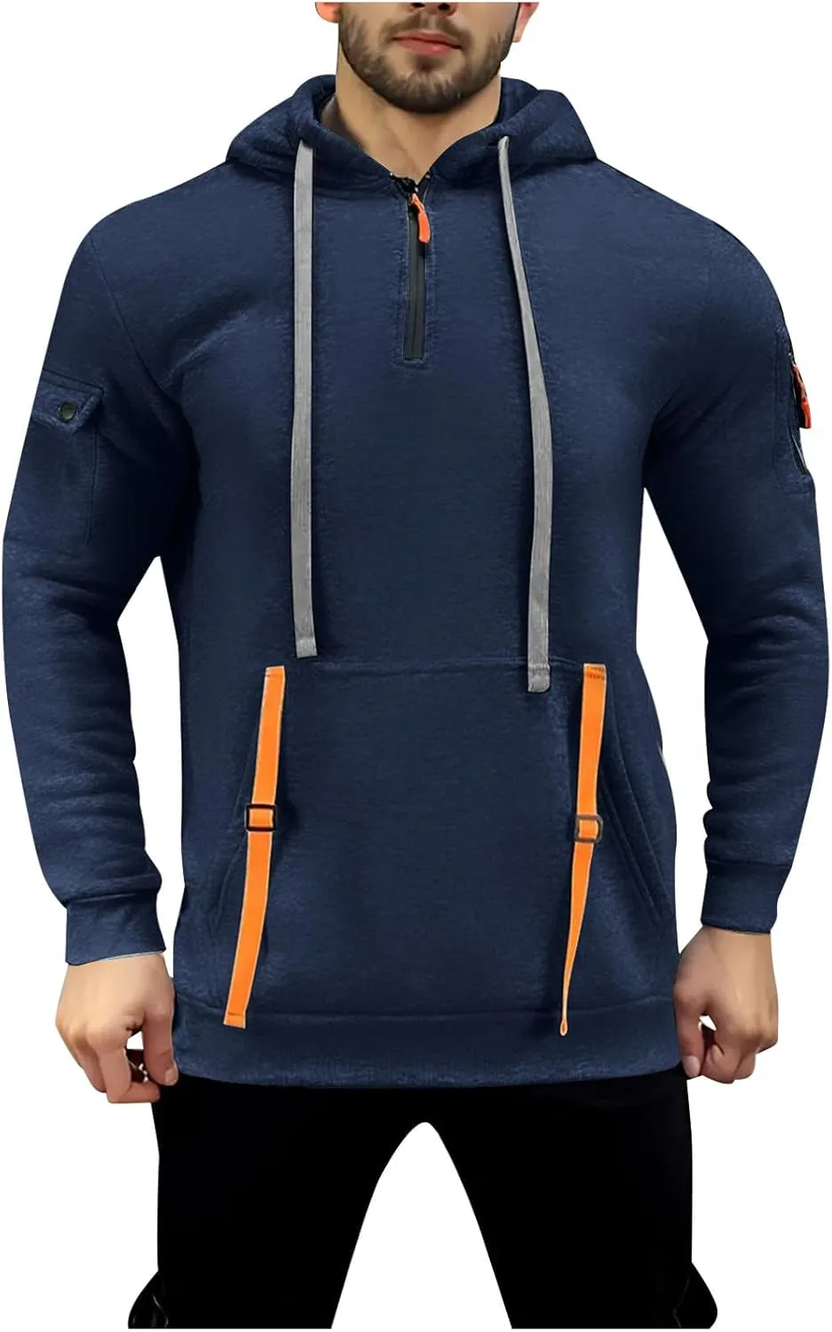 Hoodies For Men Tactical Quarter Zip Pullover Casual Long Sleeve Running Sweatshirt Multiple Pockets Outdoors Hoodie