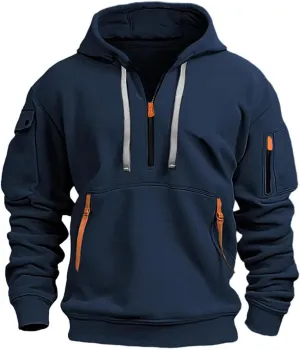 Hoodies For Men Tactical Quarter Zip Pullover Casual Long Sleeve Running Sweatshirt Multiple Pockets Outdoors Hoodie