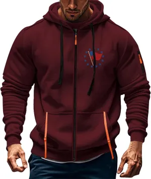 Hoodies for Men Zip up Pullover Tactical Sweatshirt Vintage American Flag Print Long Sleeve Casual Fashion Hoodie