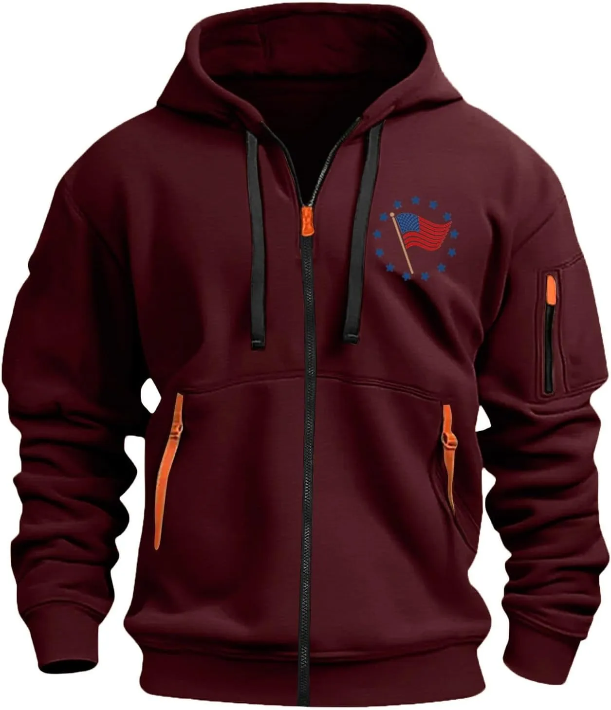 Hoodies for Men Zip up Pullover Tactical Sweatshirt Vintage American Flag Print Long Sleeve Casual Fashion Hoodie