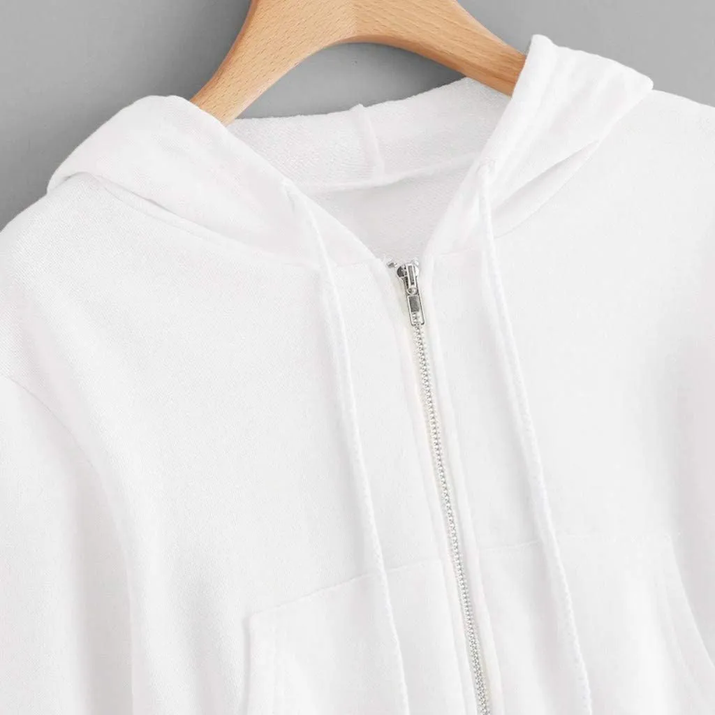 Hoodies for Women Cropped Zip up Hoodie Trendy Long Sleeve Sweatshirts Casual Comfy Workout Jacket with Pocket