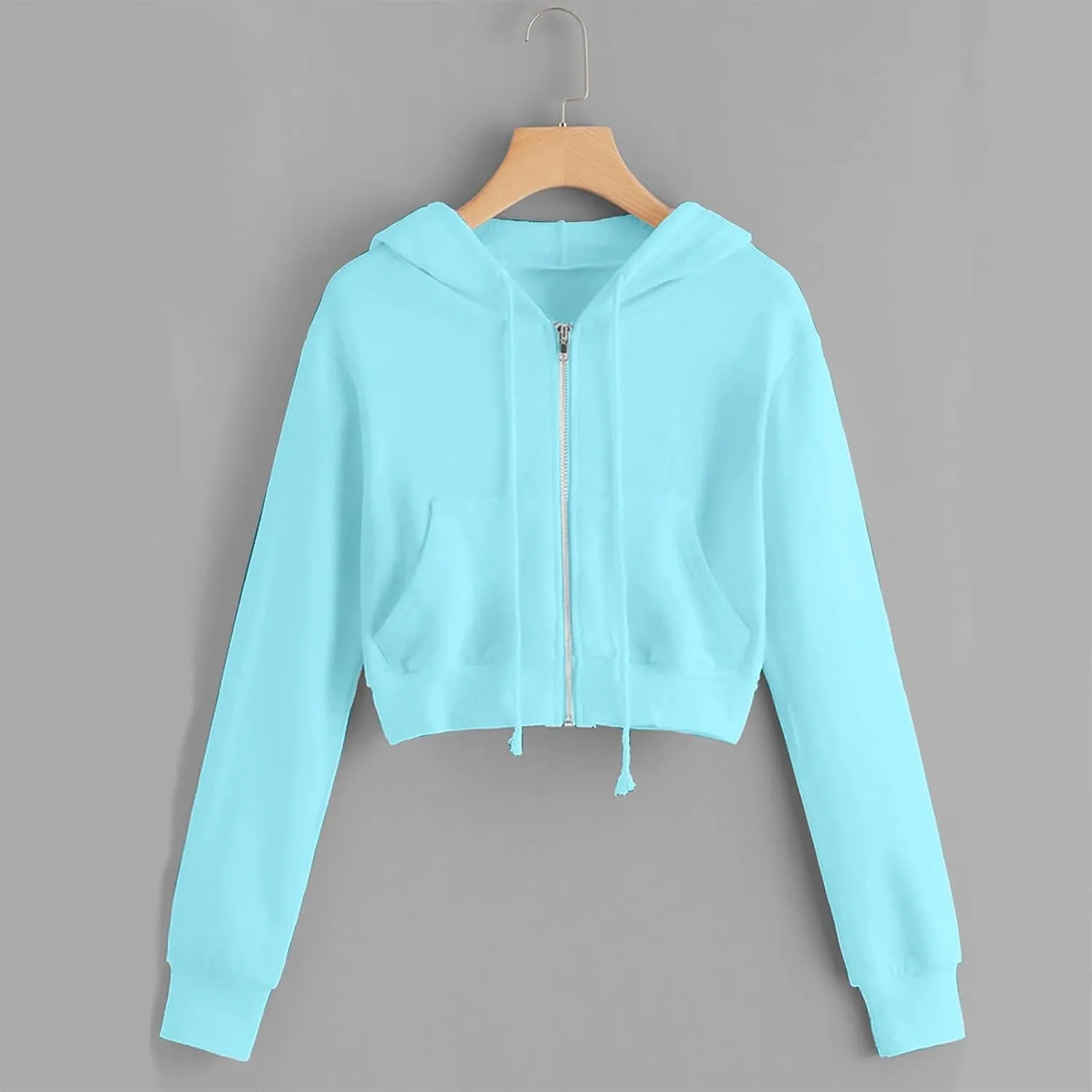 Hoodies for Women Cropped Zip up Hoodie Trendy Long Sleeve Sweatshirts Casual Comfy Workout Jacket with Pocket