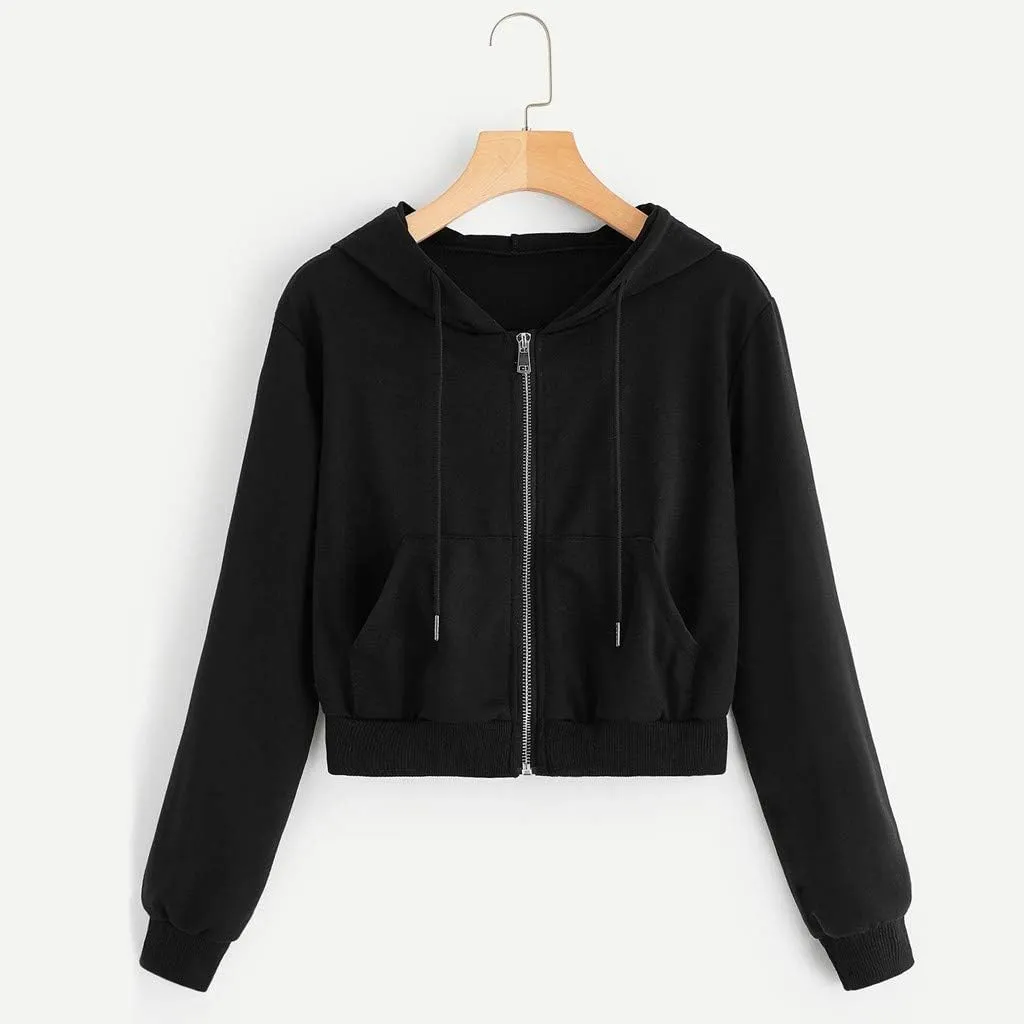 Hoodies for Women Cropped Zip up Hoodie Trendy Long Sleeve Sweatshirts Casual Comfy Workout Jacket with Pocket