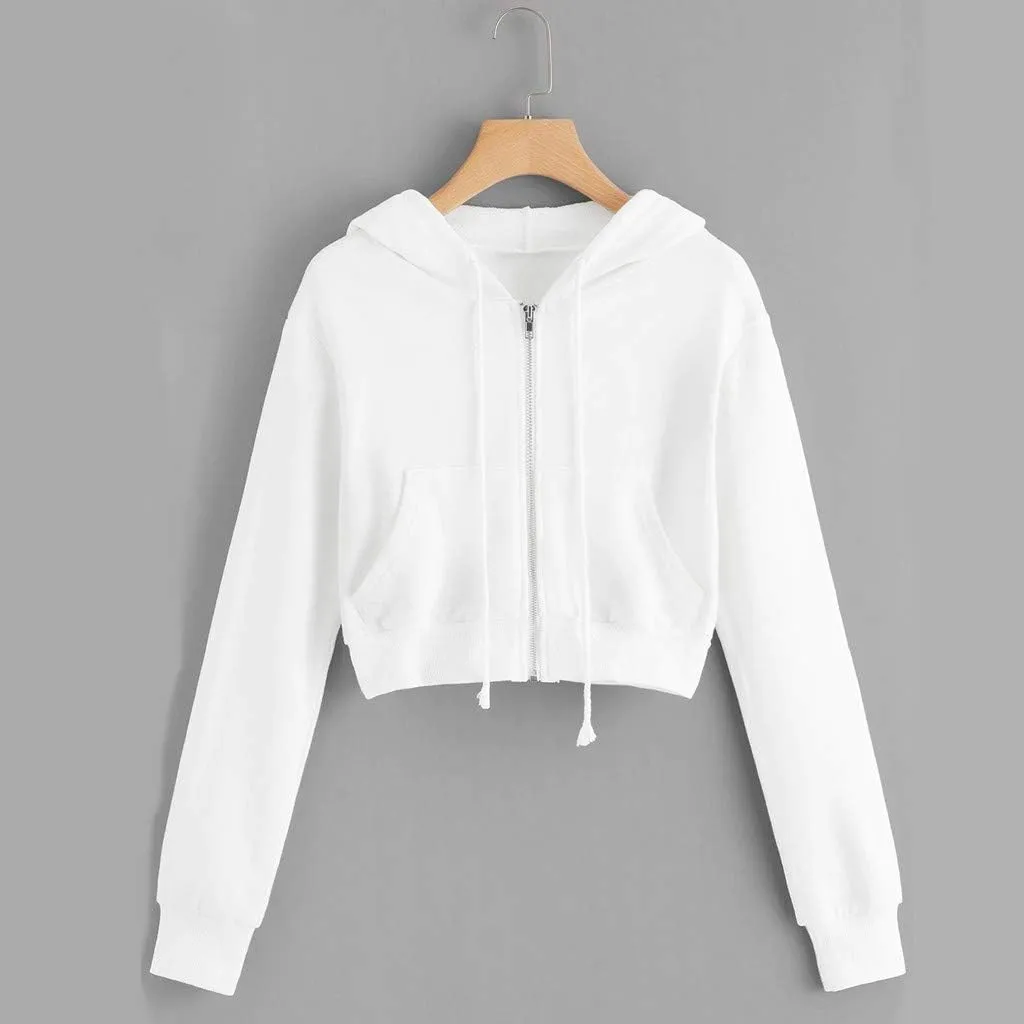 Hoodies for Women Cropped Zip up Hoodie Trendy Long Sleeve Sweatshirts Casual Comfy Workout Jacket with Pocket