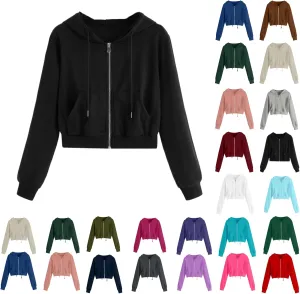 Hoodies for Women Cropped Zip up Hoodie Trendy Long Sleeve Sweatshirts Casual Comfy Workout Jacket with Pocket