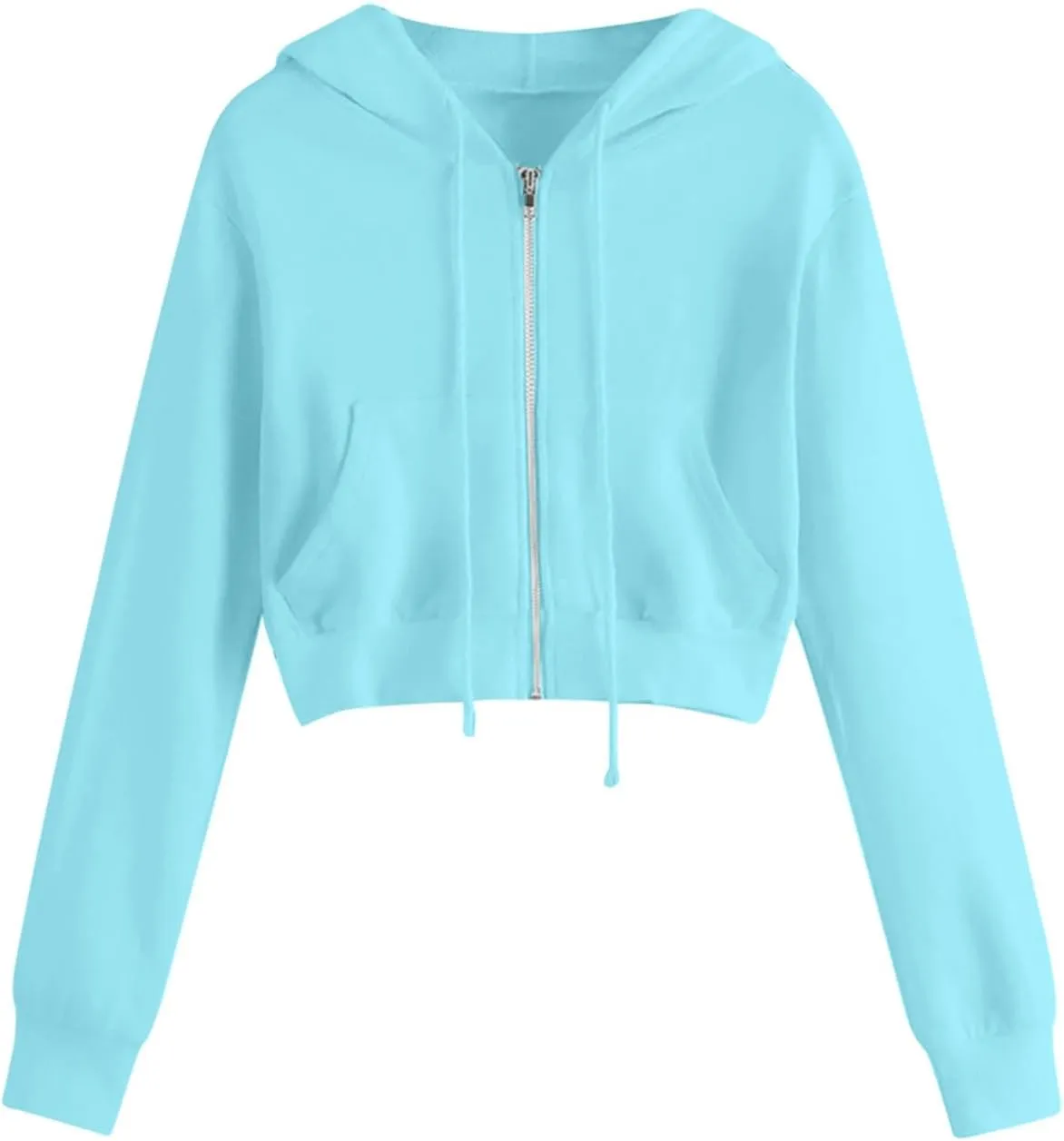 Hoodies for Women Cropped Zip up Hoodie Trendy Long Sleeve Sweatshirts Casual Comfy Workout Jacket with Pocket