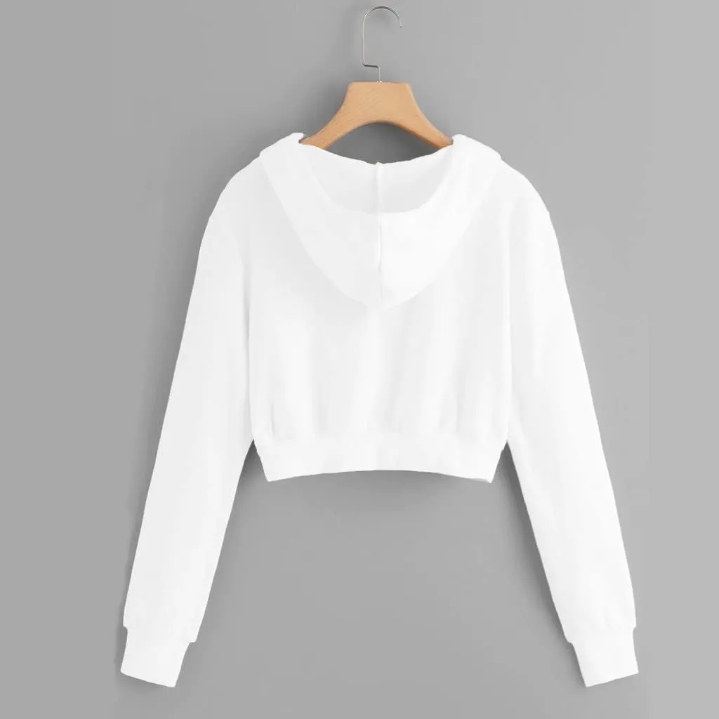 Hoodies for Women Cropped Zip up Hoodie Trendy Long Sleeve Sweatshirts Casual Comfy Workout Jacket with Pocket